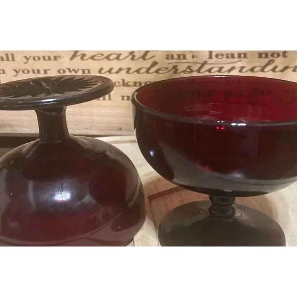 Monarch Ruby Red Champagne Coupes or Tall‎ Sherbet Glasses Set Of 2